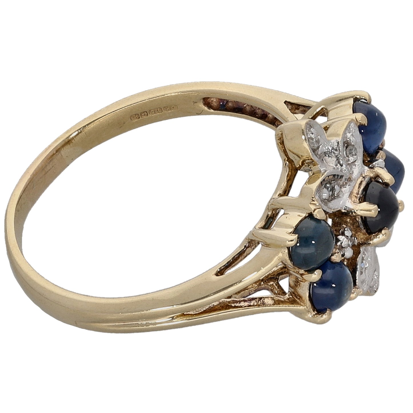 9ct Bicolour Gold Sapphire & 0.04ct Diamond Dress/Cocktail Ring Size Q