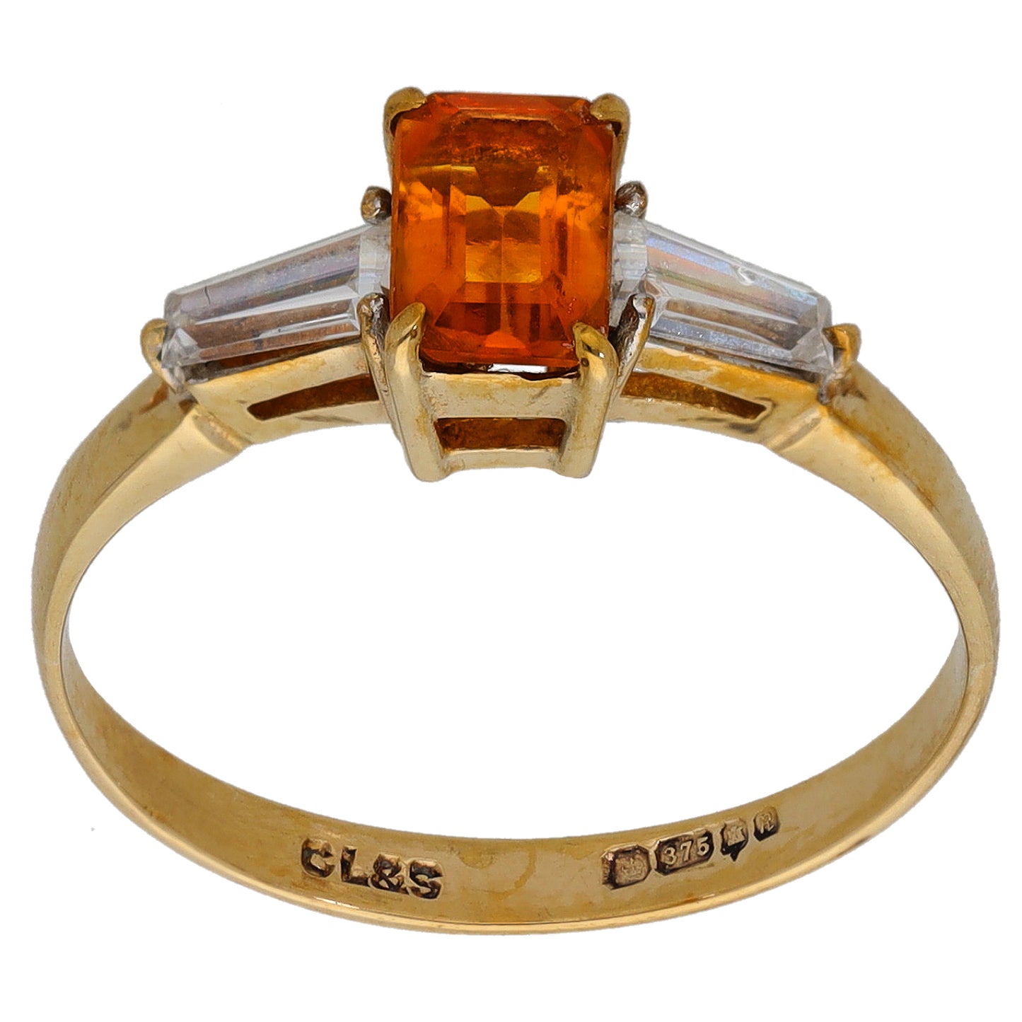 9ct Gold Citrine & Cubic Zirconia Single Stone Ring With Accents Size O