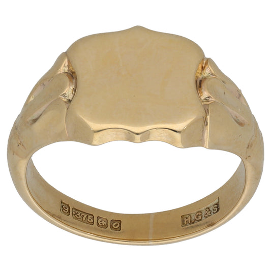 9ct Gold Patterned Signet Ring Size R