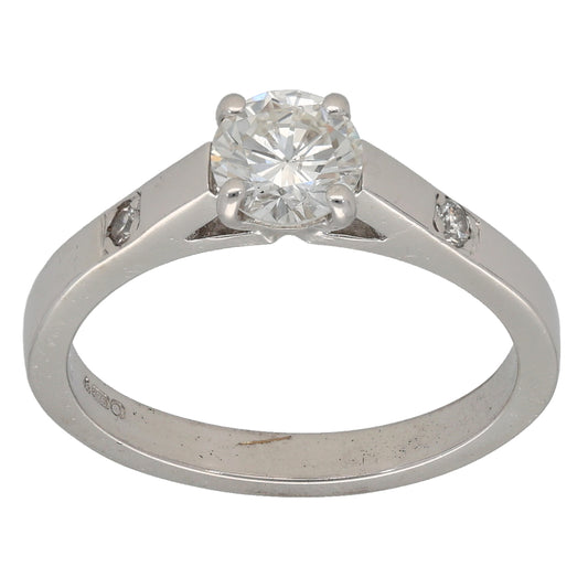 9ct White Gold 0.66ct Diamond Solitaire Ring With Accent Stones Size M