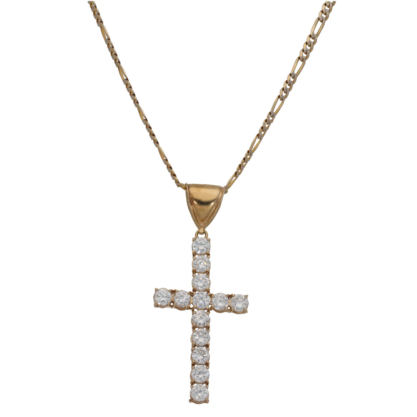 9ct Gold Cubic Zirconia Cross Pendant With Chain