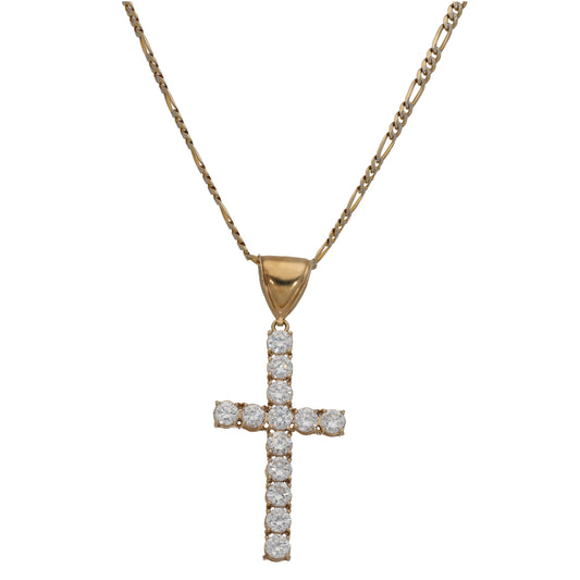 9ct Gold Cubic Zirconia Cross Pendant With Chain