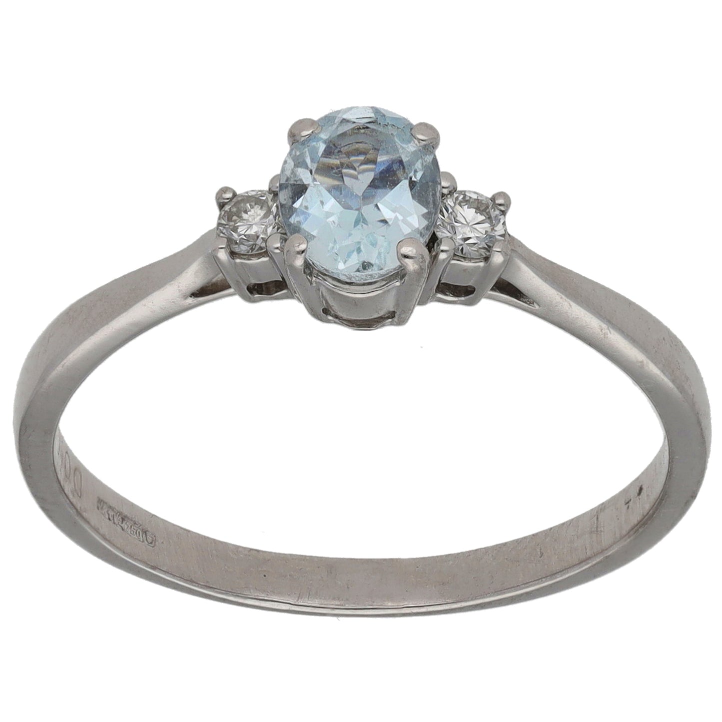 18ct White Gold 0.06ct Diamond & Aquamarine Trilogy Ring Size R