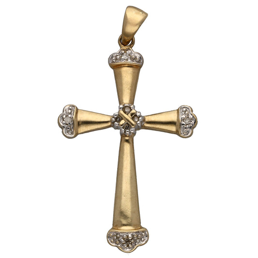 9ct Bicolour Gold 0.06ct Diamond Cross Pendant