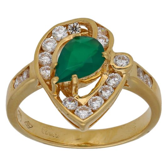 18ct Gold Green Agate & Cubic Zirconia Dress/Cocktail Ring Size M