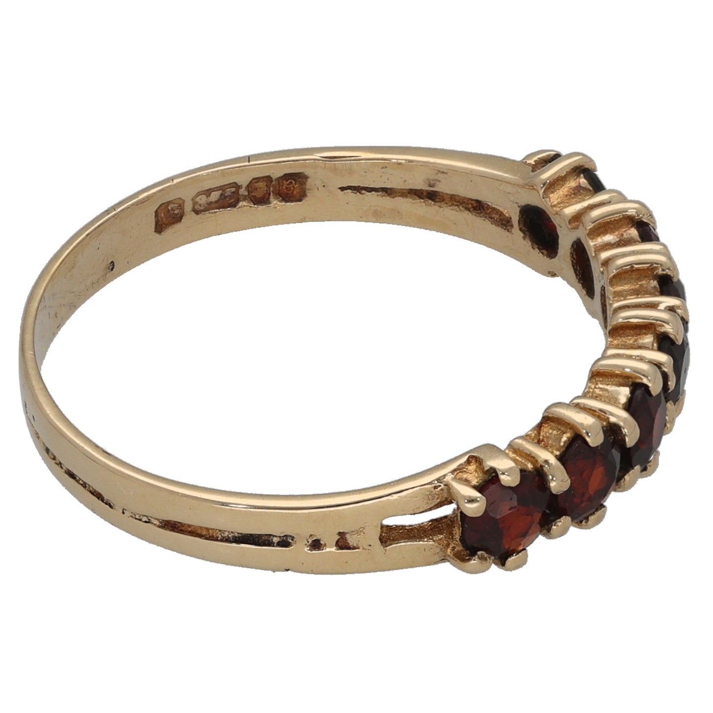 9ct Gold Garnet Half Eternity Ring Size P