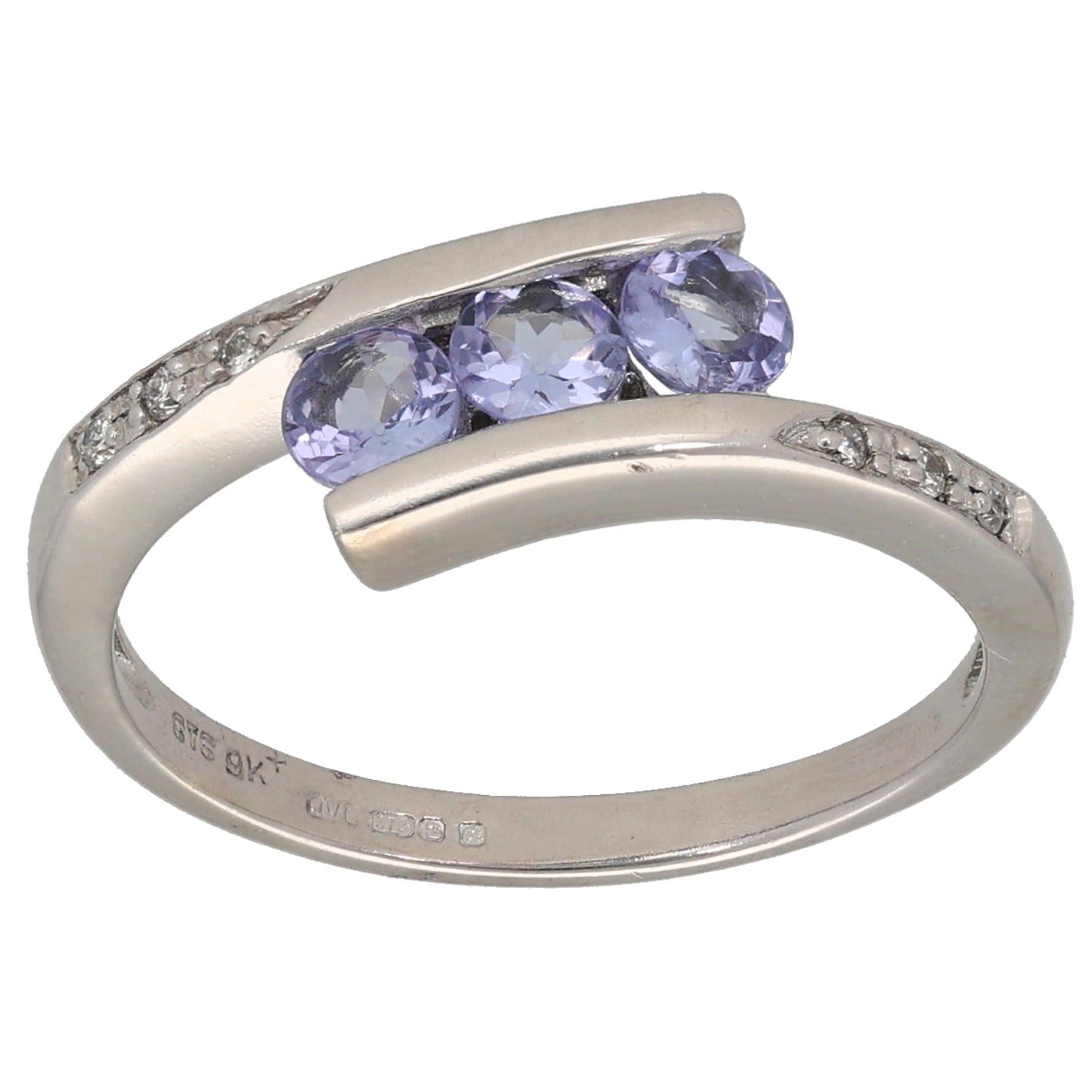 9ct White Gold 0.06ct Diamond & Tanzanite Dress/Cocktail Ring Size O