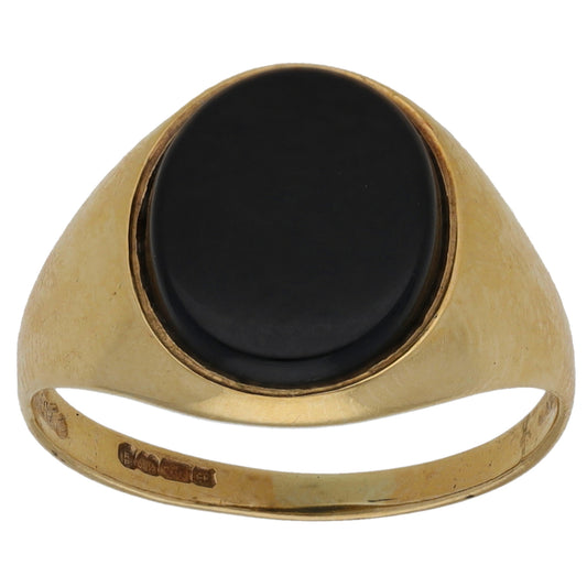 9ct Gold Onyx Plain Single Stone Signet Ring Size L