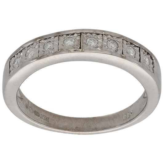 9ct White Gold 0.10ct Diamond Half Eternity Ring Size M