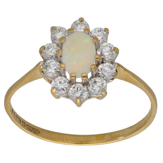 9ct Gold Opal & Cubic Zirconia Cluster Ring Size O
