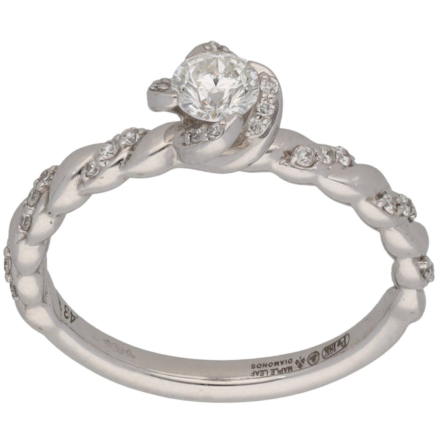 18ct White Gold 0.43ct Diamond Solitaire Ring With Accent Stones Size M