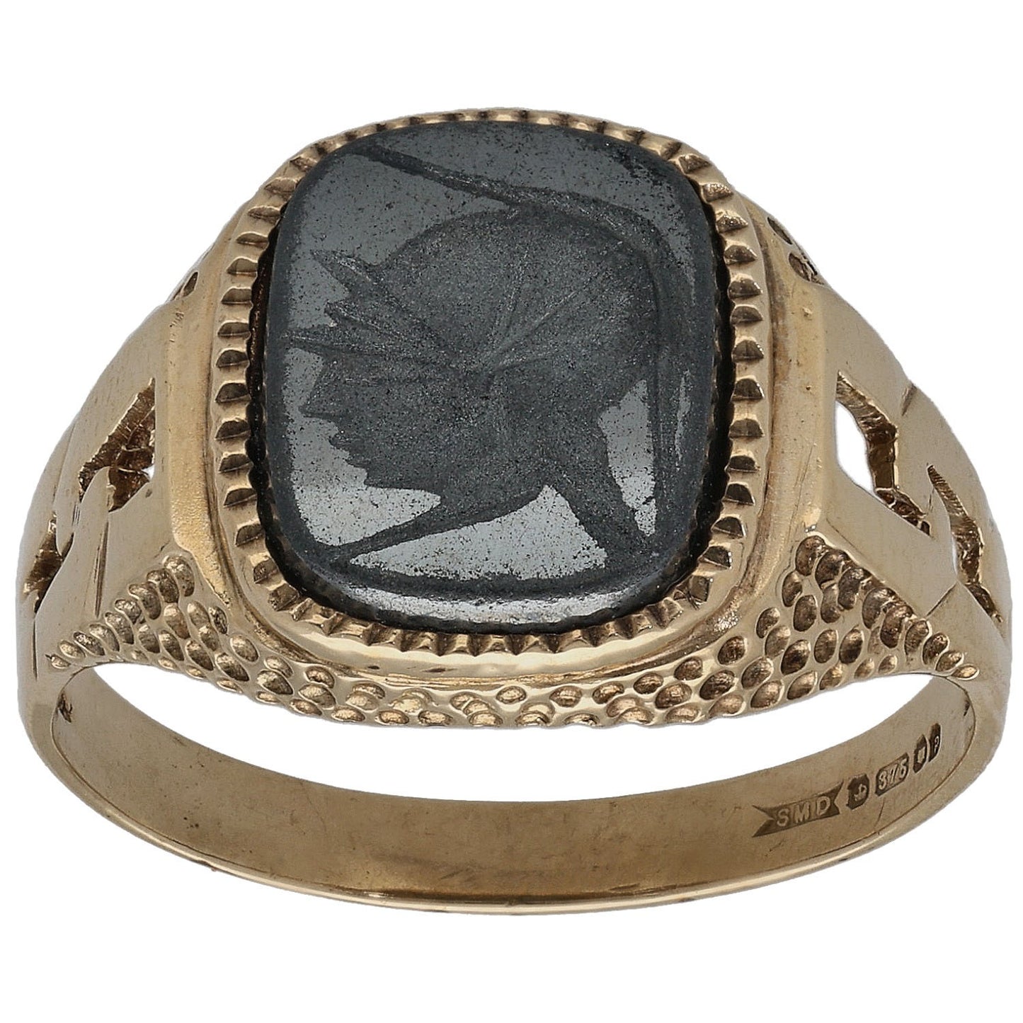 9ct Gold Hematite Crest/Emblem Signet Ring Size S