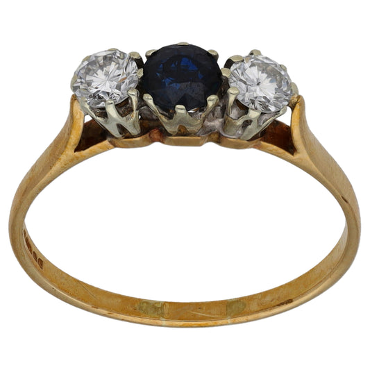 9ct Gold 0.30ct Diamond & Sapphire Trilogy Ring Size N