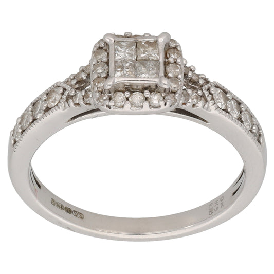 9ct White Gold 0.395ct Diamond Cluster Ring Size M