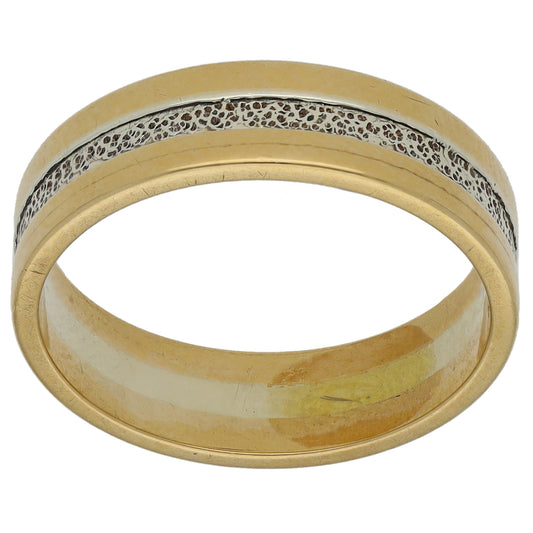 9ct Bi-Colour Gold Patterned Wedding Ring Size L