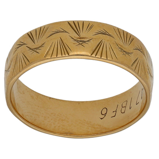 9ct Gold Patterned Wedding Ring Size L