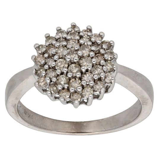 9ct White Gold 0.74ct Diamond Cluster Ring Size U