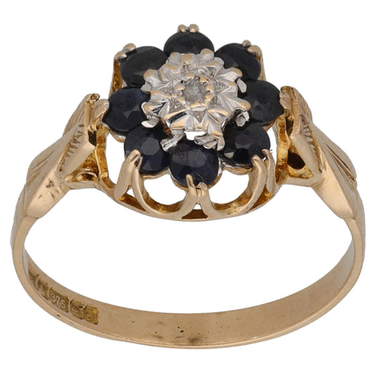 9ct Gold 0.01ct Diamond & Sapphire Dress/Cocktail Ring Size N