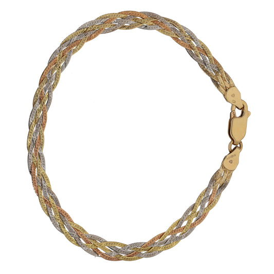 9ct Tri-Colour Gold Herringbone Bracelet