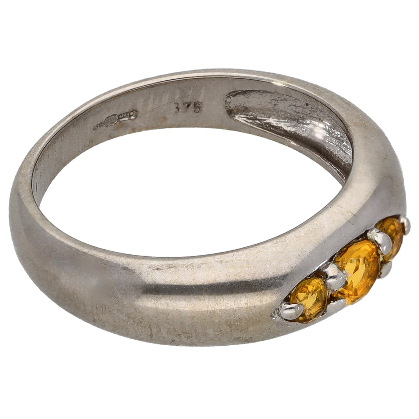 9ct White Gold Citrine Three Stone Ring Size N