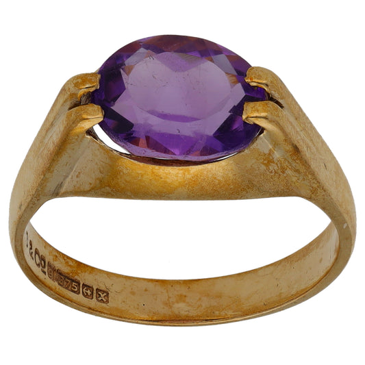9ct Gold Amethyst Single Stone Ring Size P