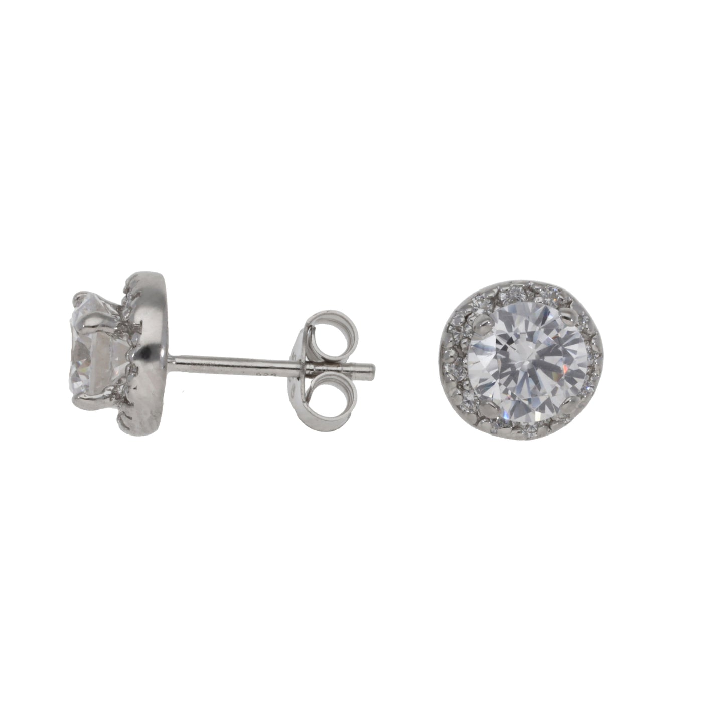New Sterling Silver Cubic Zirconia Halo Stud Earrings