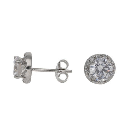 New Sterling Silver Cubic Zirconia Halo Stud Earrings