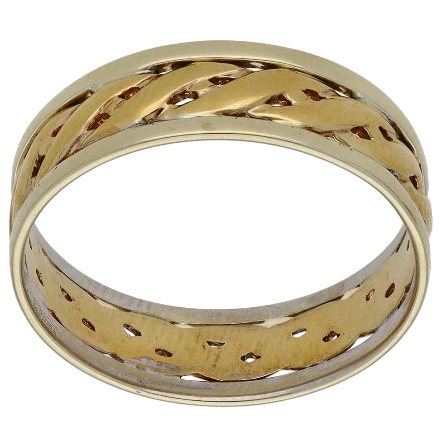 9ct Bi-Colour Gold Patterned Wedding Ring Size Q