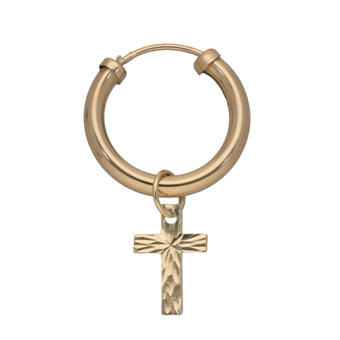 9ct Gold Single Hoop With Cross Earring