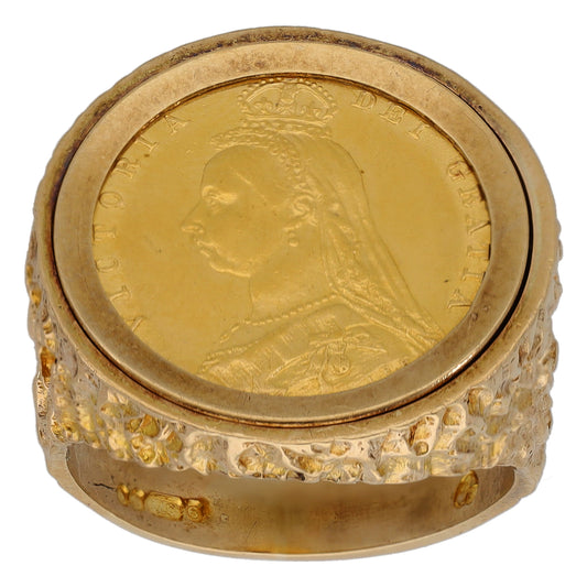 9ct Gold Half Sovereign Coin Ring Size R