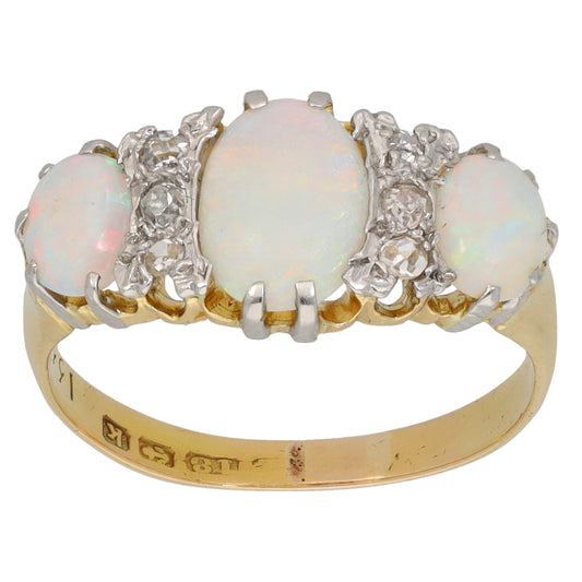 18ct Bicolour Gold 0.06ct Diamond & Opal Dress/Cocktail Ring Size N