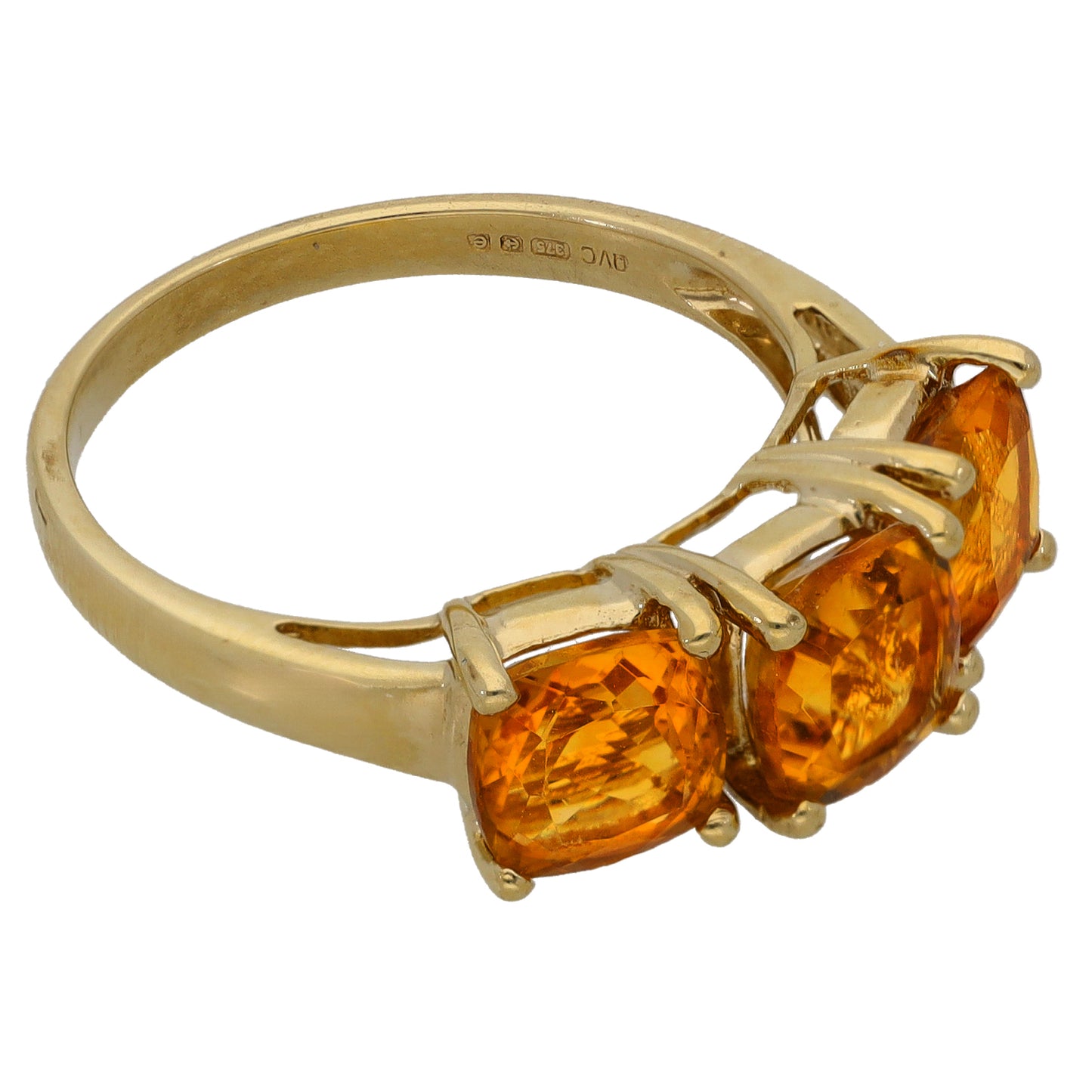 9ct Gold Citrine Trilogy Ring Size M