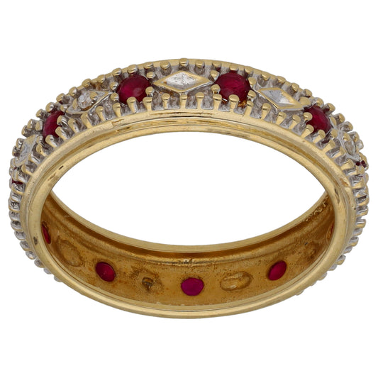 9ct Gold Ruby & 0.025ct Diamond Eternity Ring Size O