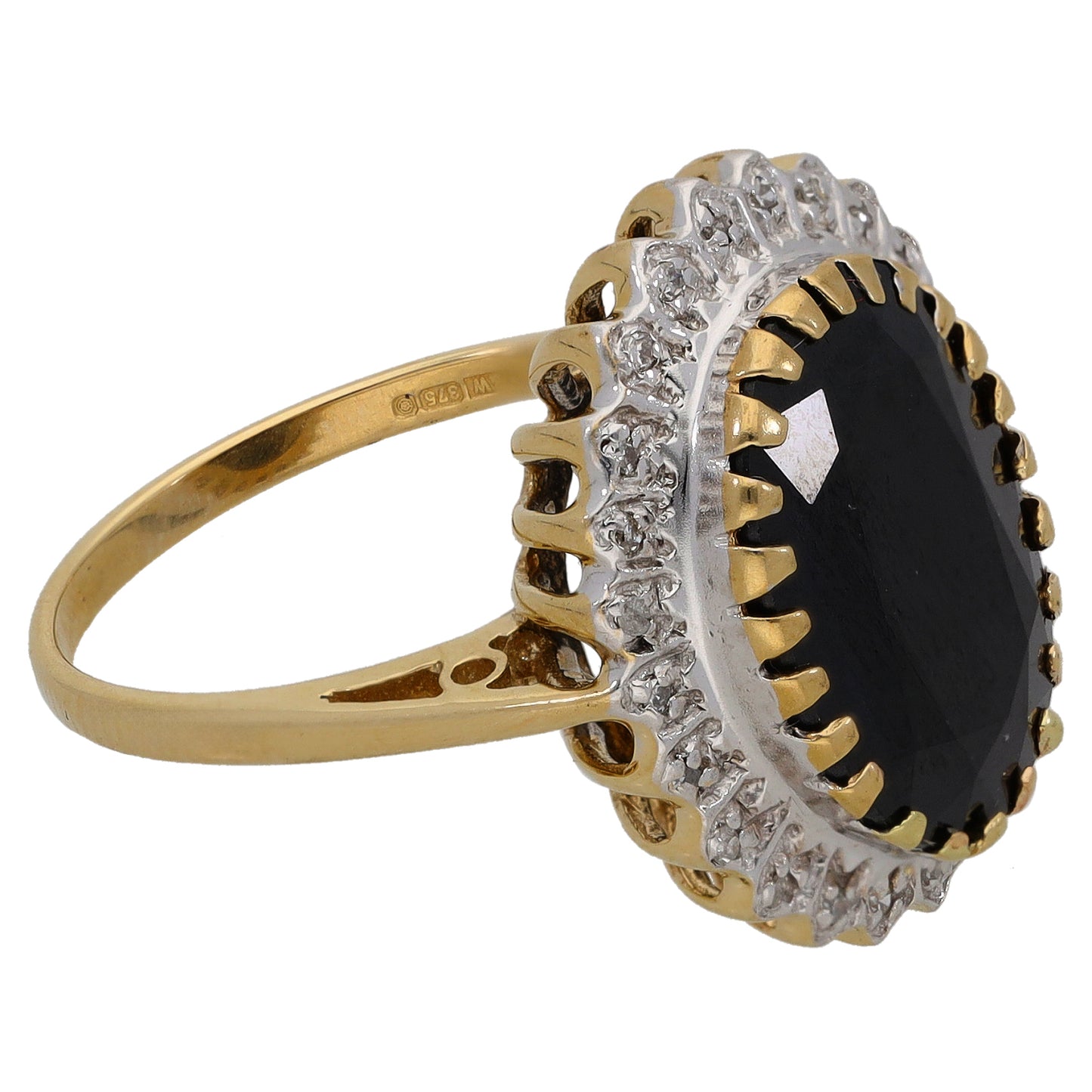 9ct Gold Sapphire & 0.12ct Diamond Dress/Cocktail Ring Size M