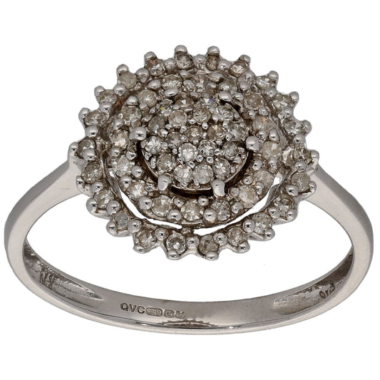 9ct White Gold 0.29ct Diamond Cluster Ring Size O