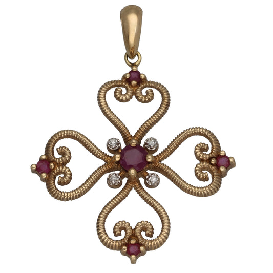 9ct Gold 0.02ct Diamond Glass Filled Ruby Alternative Pendant