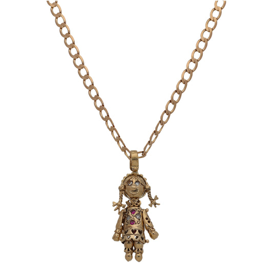 9ct Gold Man Made Ruby & Cubic Zirconia Dolly Pendant With Chain