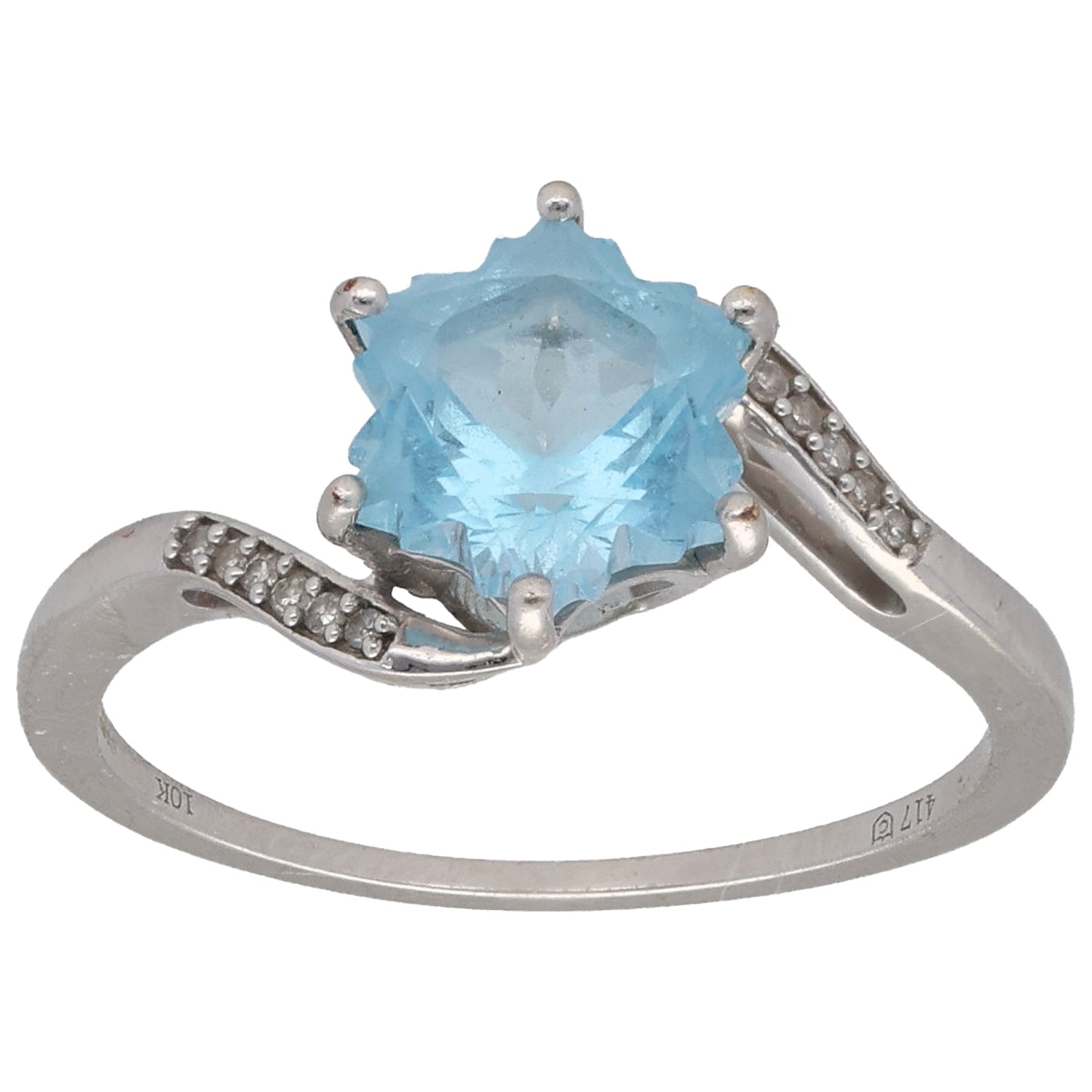 9ct White Gold Topaz & 0.06ct Diamond Single Stone Ring With Accents Size P