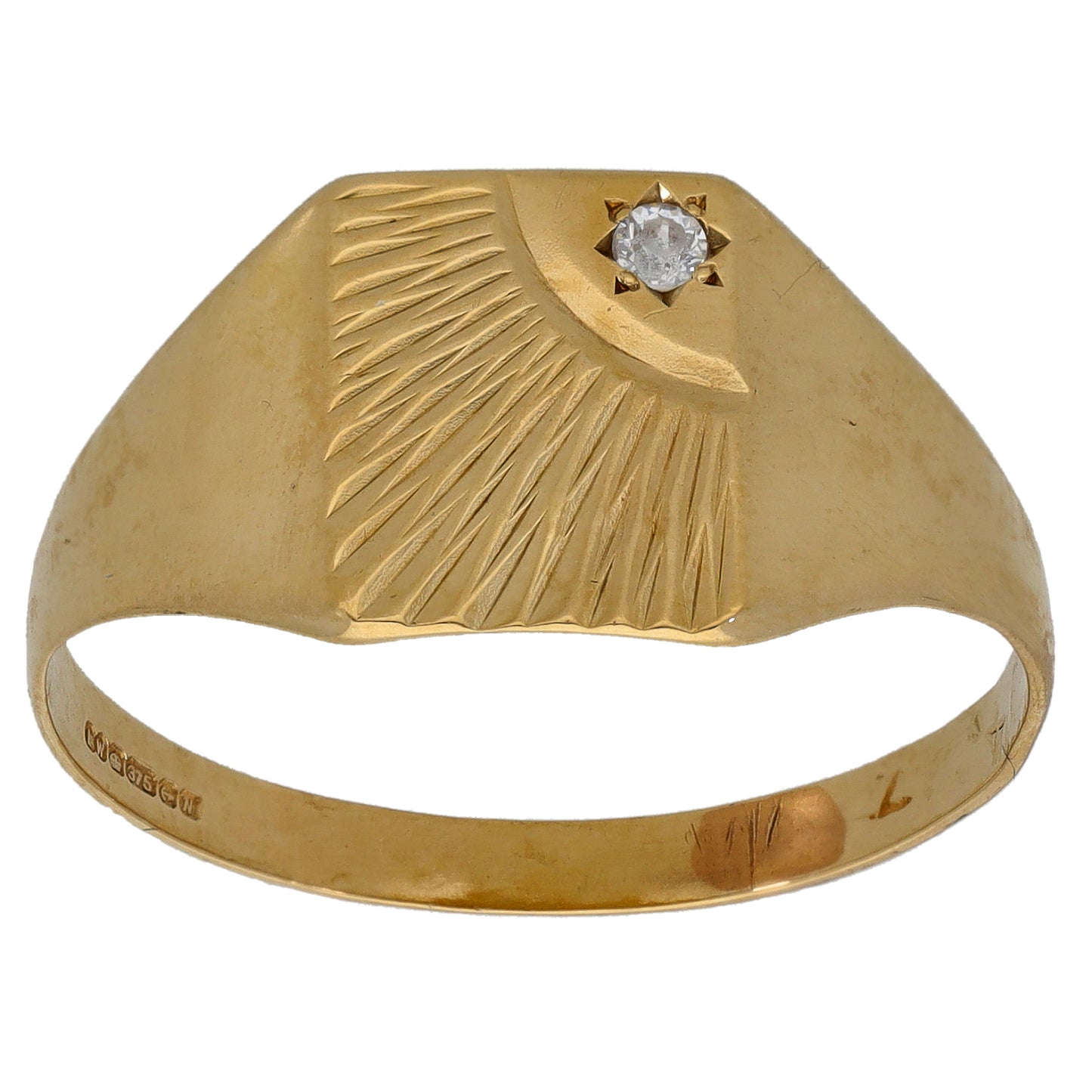 9ct Gold Cubic Zirconia Patterned Signet Ring Size V