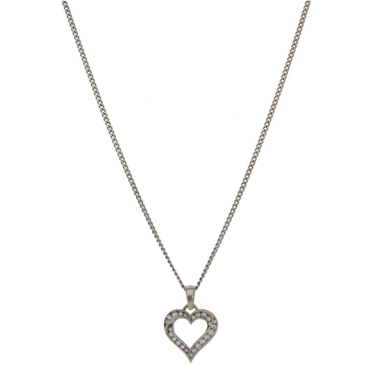 9ct White Gold Cubic Zirconia Heart Pendant With Chain
