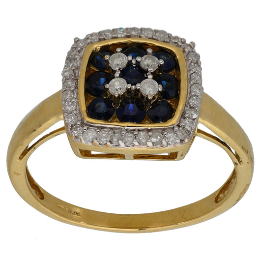 9ct Gold Sapphire & 0.20ct Diamond Dress/Cocktail Ring Size P