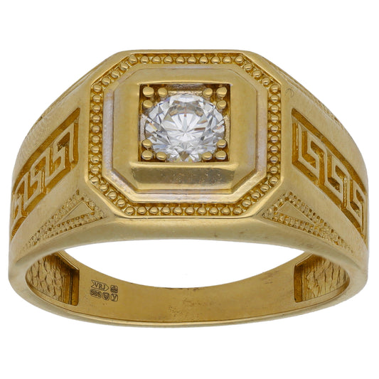 14ct Gold Cubic Zirconia Patterned Signet Ring Size V