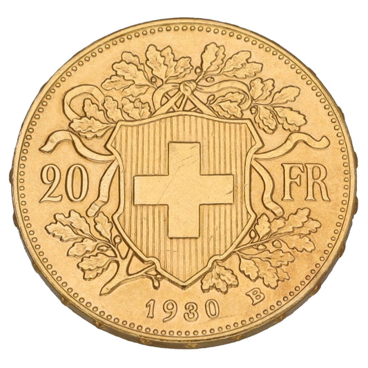 22ct Gold Helvetia Swiss 20 Francs Coin 1930