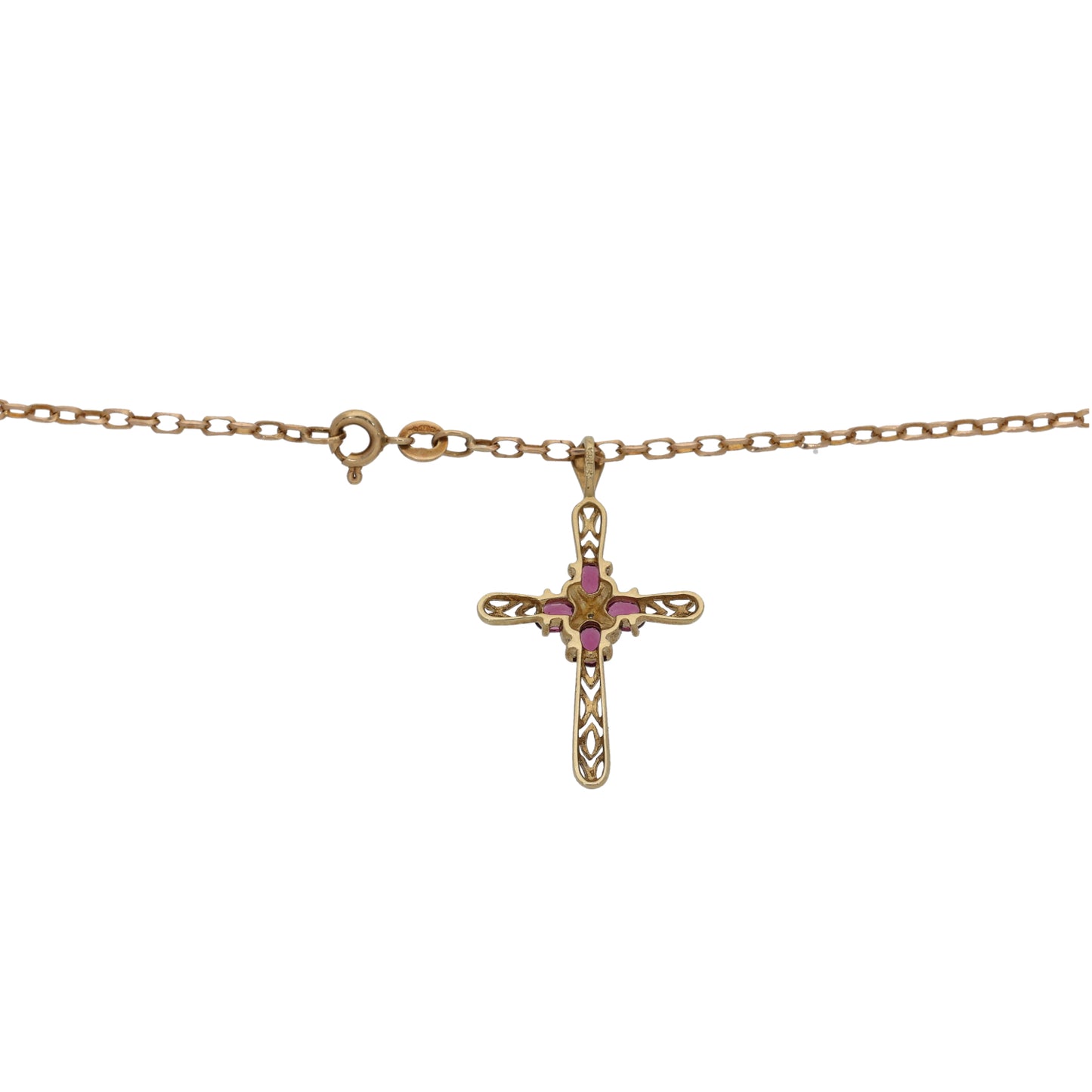 9ct Gold 0.005ct Diamond & Garnet Cross Pendant With Chain