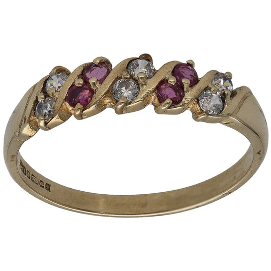 9ct Gold Ruby & Cubic Zirconia Half Eternity Ring Size Q