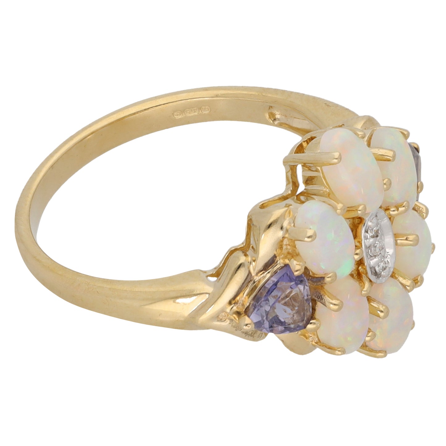9ct Bicolour Gold Opal, Tanzanite & 0.015ct Diamond Dress/Cocktail Ring Size N