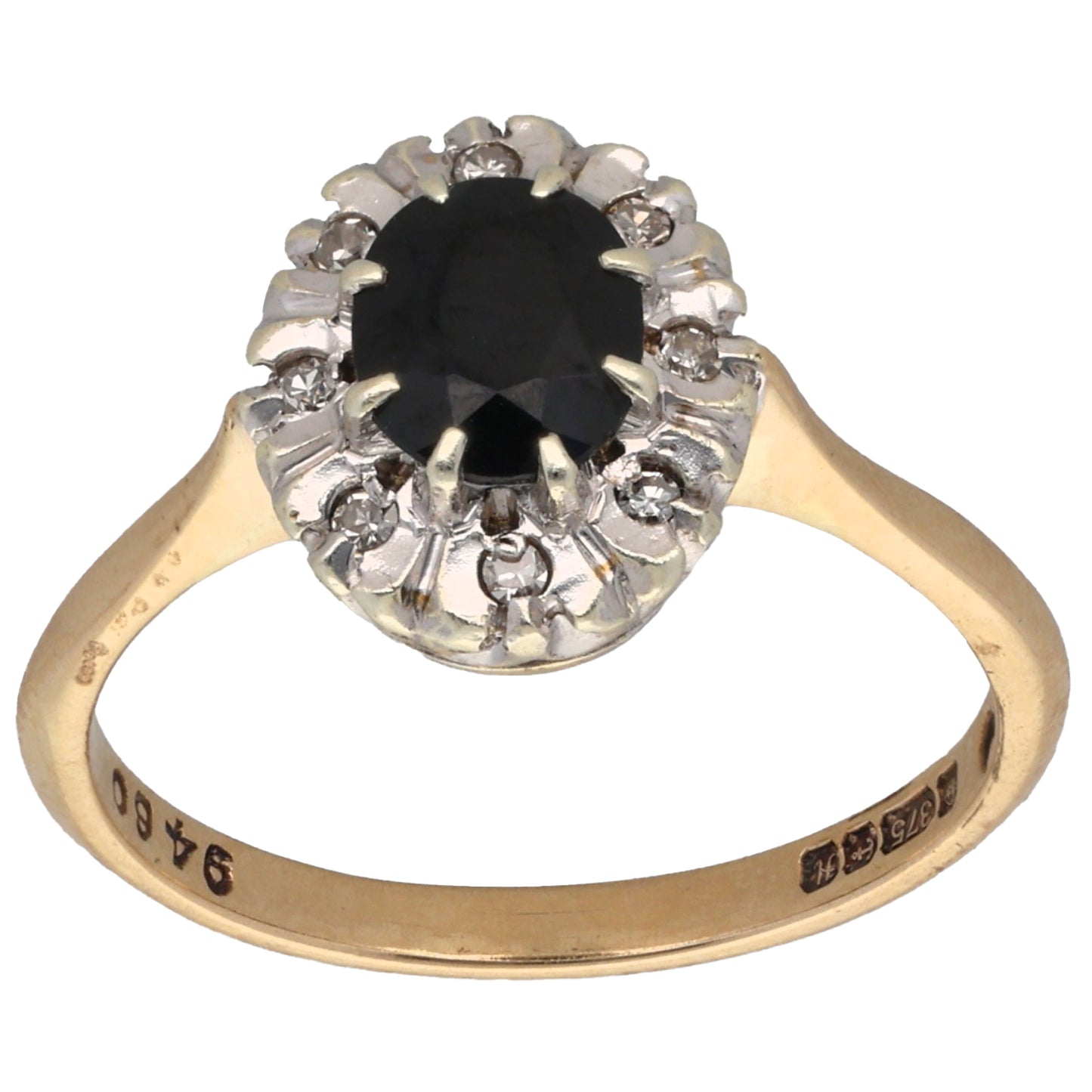 9ct Gold Sapphire & 0.04ct Diamond Dress/Cocktail Ring Size M