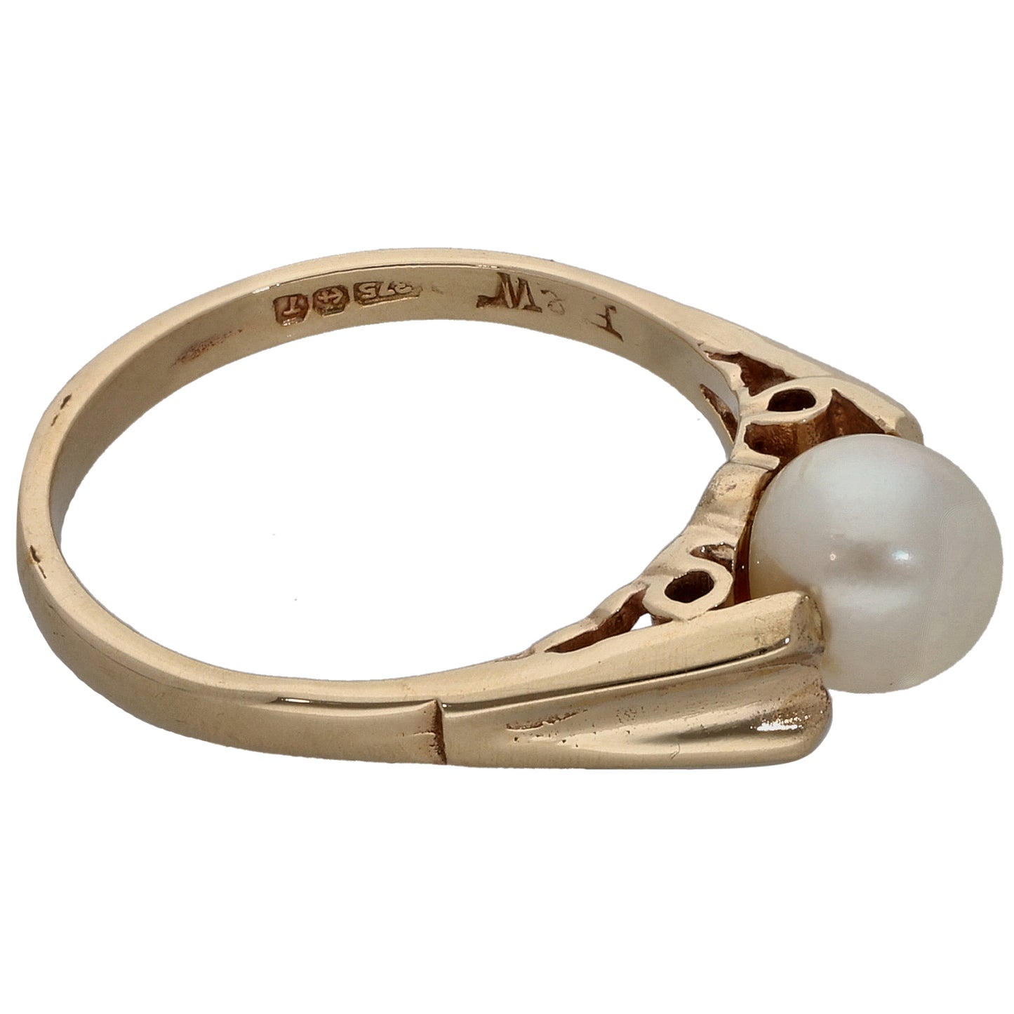 9ct Gold Cultured Pearl Single Stone Ring Size N