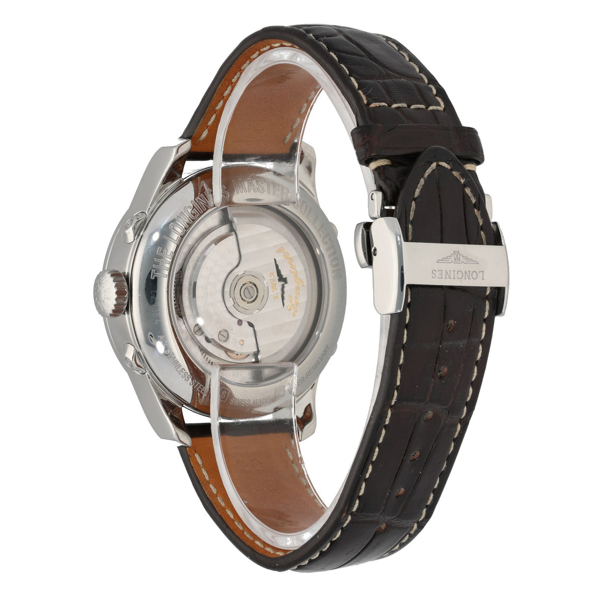 Longines Master Collection Retrograde Moonphase L2.738.4, white dial with brown aged leather strap and open caseback