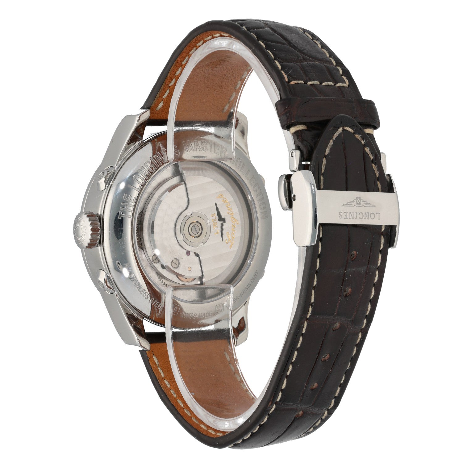 Longines Master Collection Retrograde Moonphase L2.738.4, white dial with brown aged leather strap and open caseback